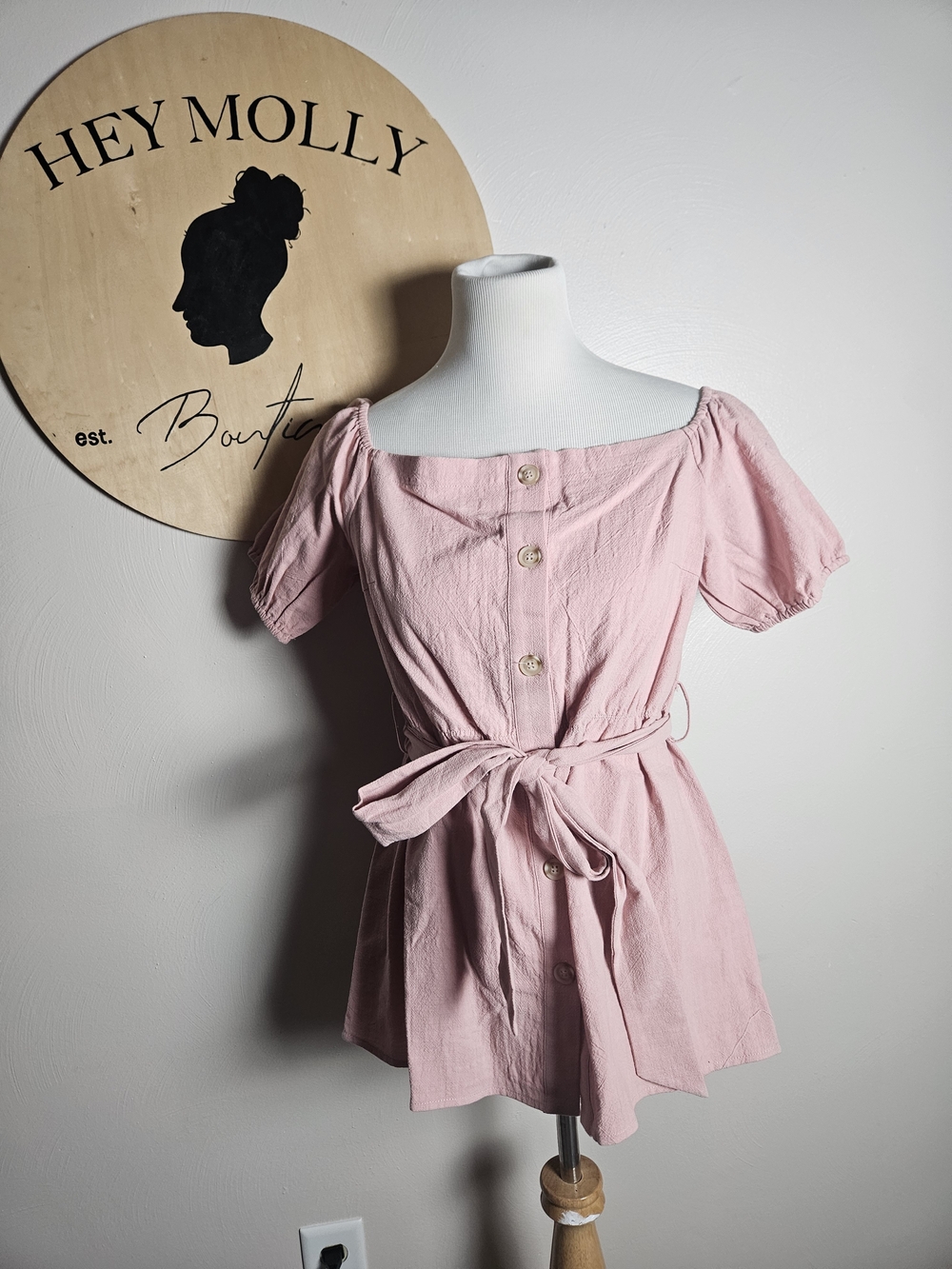 Hey Molly Pink Button-Front Belted Blouse